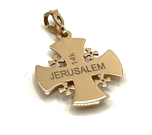 14K Gold Modern Domed Jerusalem Cross Necklace
